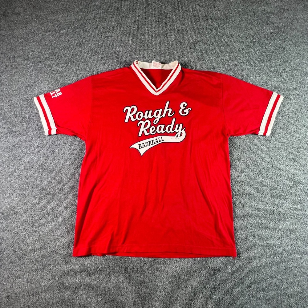 VTG Gator T-Shirt Mens XL Red Rough & Ready Baseball Ringer V-Neck USA Made